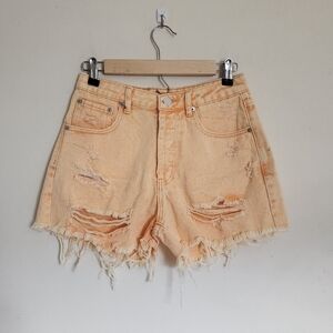 Signature8 Distressed High-Rise Button-fly Shorts in Orangesicle size Small